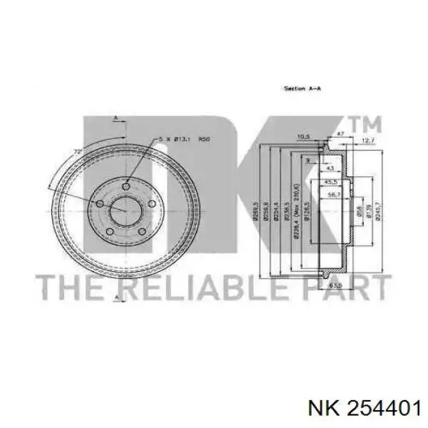 Tambor de freno trasero NK 254401