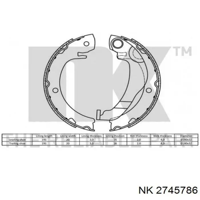 2745786 NK juego de zapatas de frenos, freno de estacionamiento