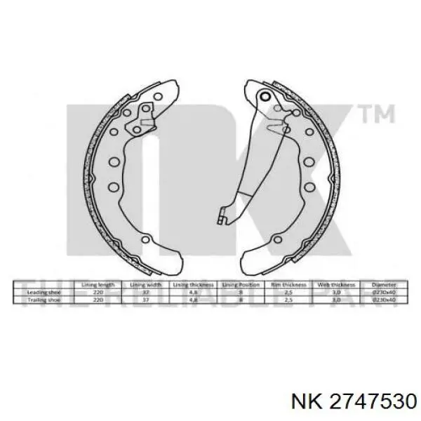 Zapatas de freno de tambor traseras NK 2747530 precio, desde 24,05 EUR