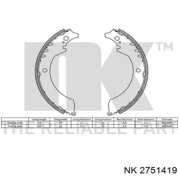2751419 NK zapatas de frenos de tambor traseras