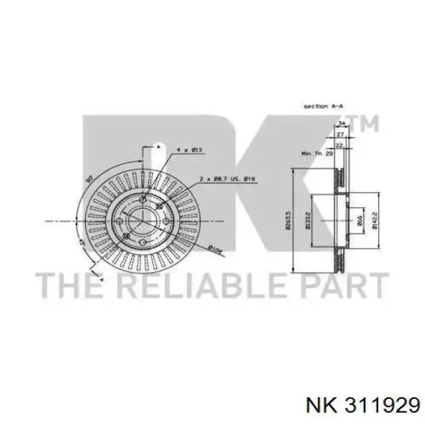 311929 NK freno de disco delantero
