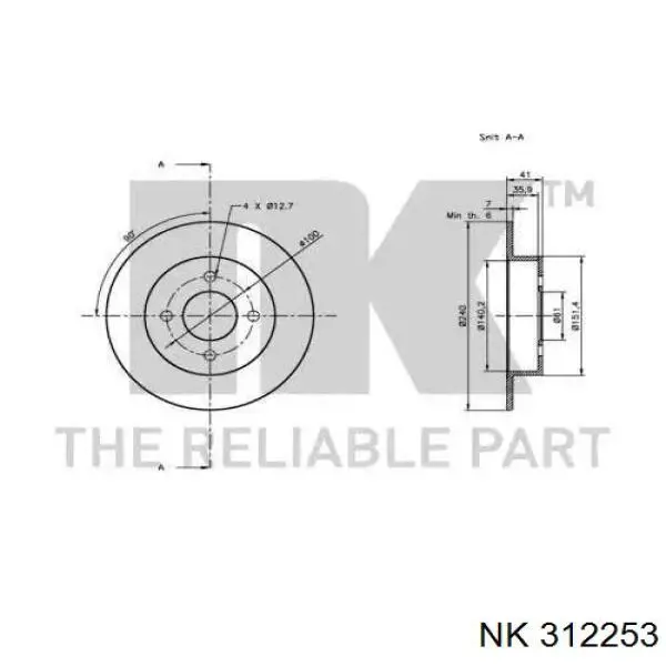 312253 NK disco de freno trasero