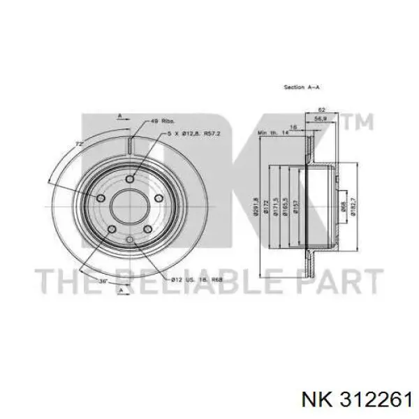 312261 NK disco de freno trasero