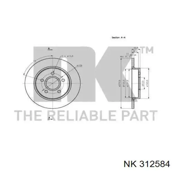 312584 NK disco de freno trasero