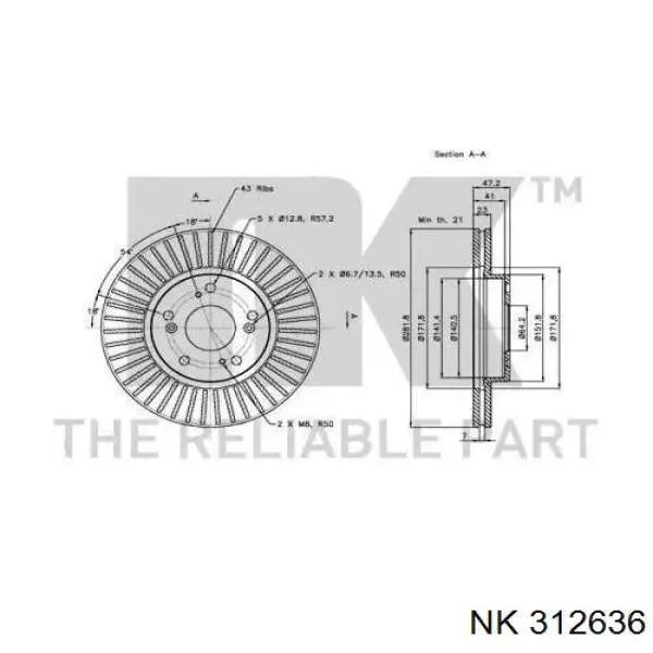 312636 NK disco de freno delantero