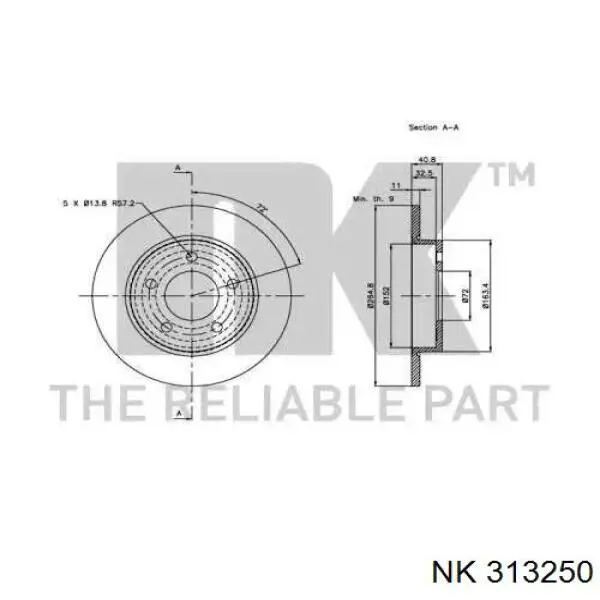 313250 NK disco de freno trasero