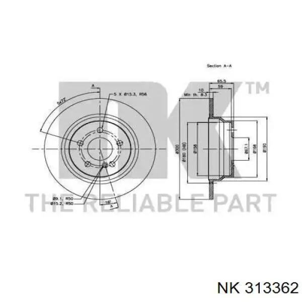 313362 NK disco de freno trasero