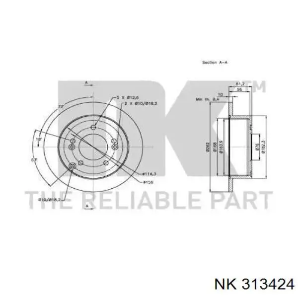 313424 NK disco de freno trasero