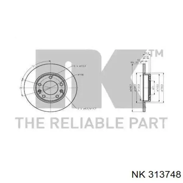 313748 NK disco de freno trasero