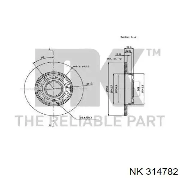 314782 NK disco de freno trasero