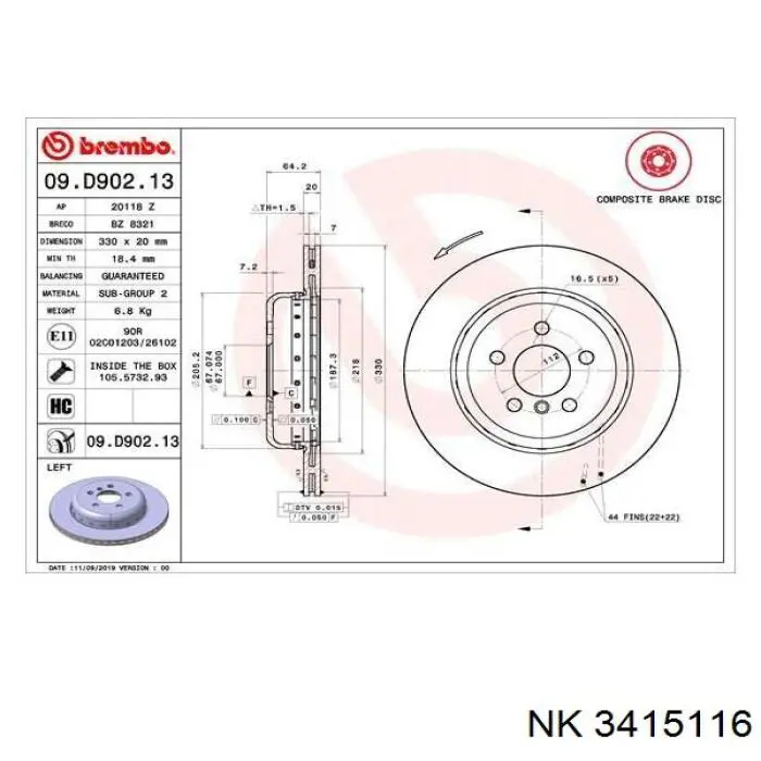 Comprar 3415116 NK Disco de freno trasero