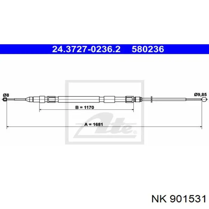 901531 NK cable de freno de mano trasero izquierdo