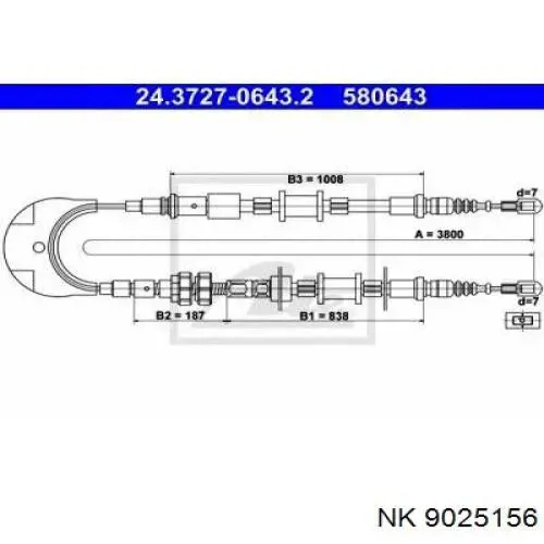 9025156 NK cable de freno de mano trasero derecho/izquierdo