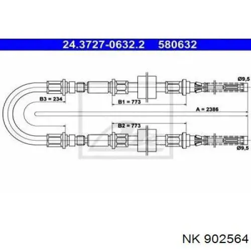 902564 NK cable de freno de mano trasero derecho/izquierdo