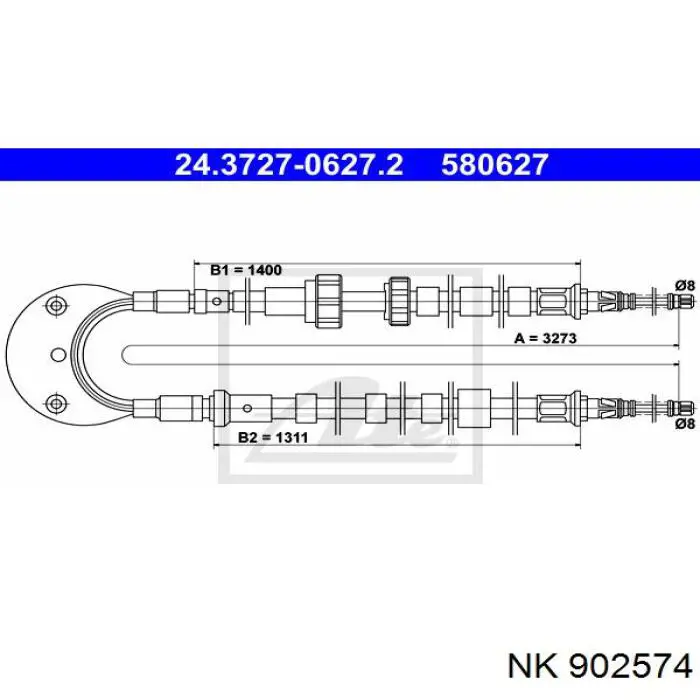 902574 NK cable de freno de mano trasero derecho/izquierdo