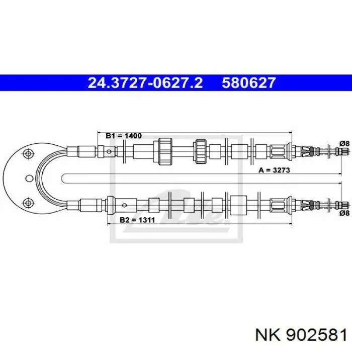 902581 NK cable de freno de mano trasero derecho/izquierdo