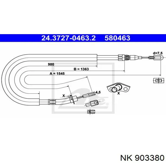 903380 NK cable de freno de mano trasero derecho/izquierdo