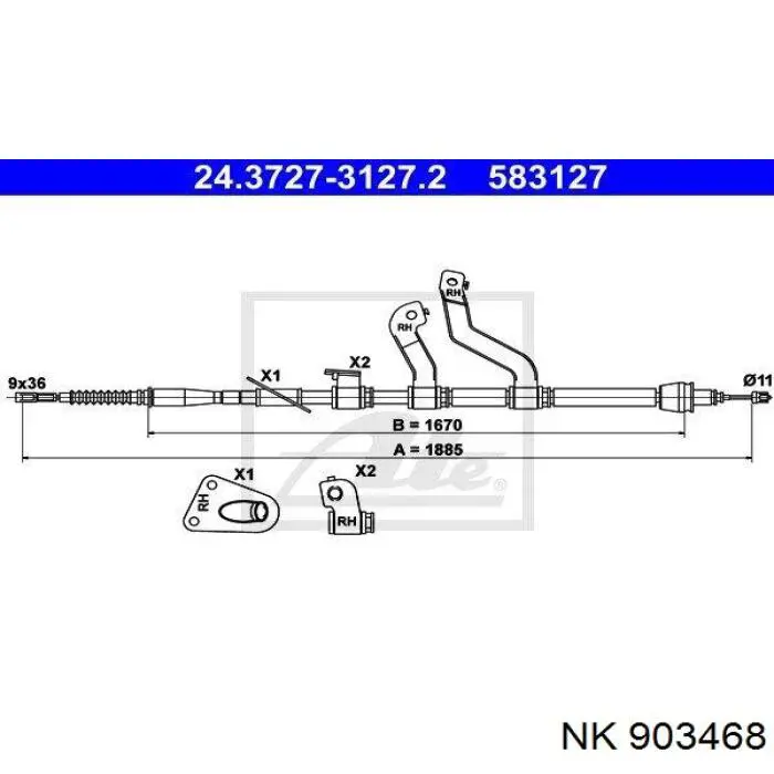 903468 NK cable de freno de mano trasero derecho