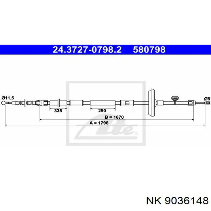 9036148 NK cable de freno de mano trasero derecho/izquierdo