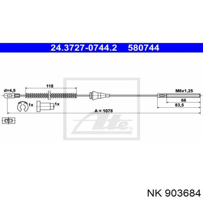 903684 NK cable de freno de mano trasero derecho