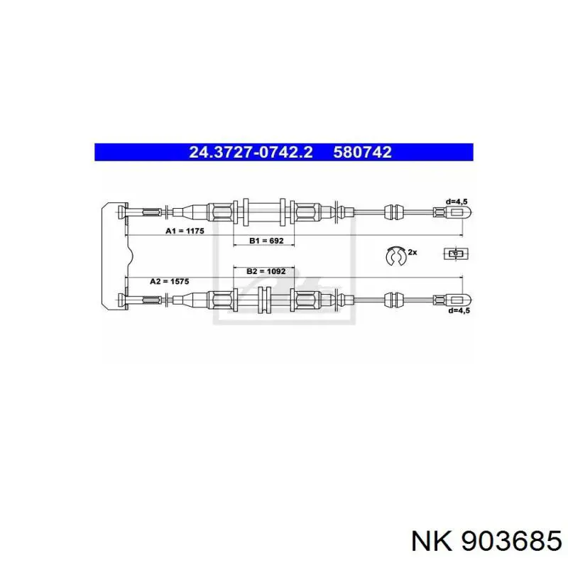 999174 SPJ Cable de freno de mano trasero derecho/izquierdo