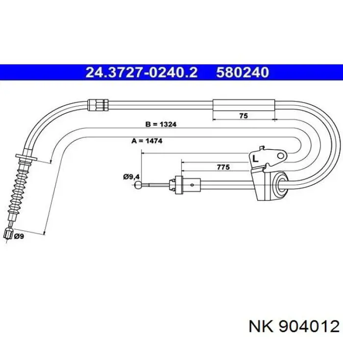 904012 NK cable de freno de mano trasero izquierdo