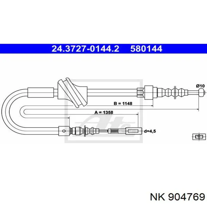 904769 NK cable de freno de mano trasero derecho