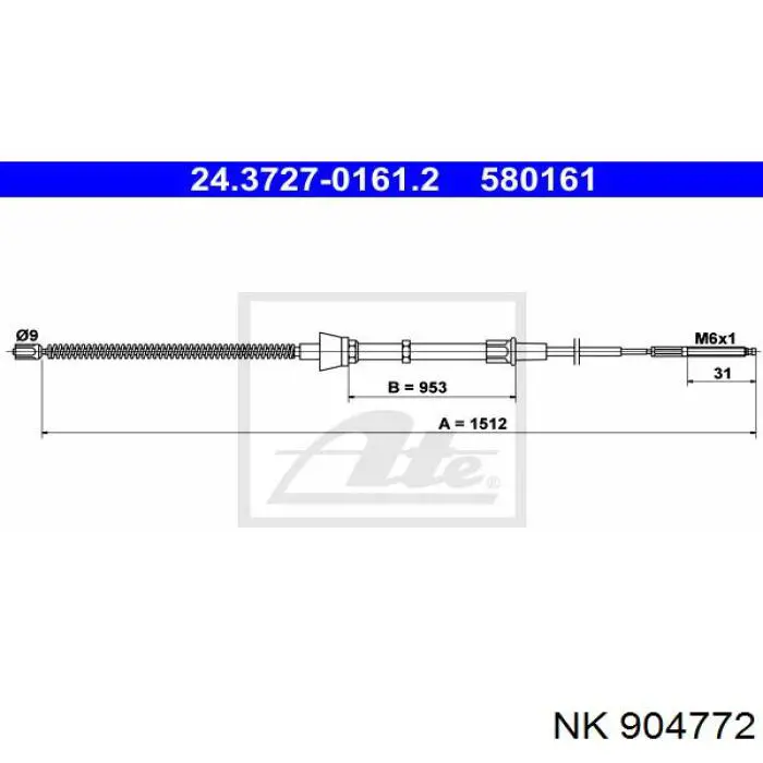 904772 NK cable de freno de mano trasero derecho/izquierdo