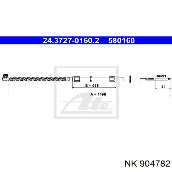 904782 NK cable de freno de mano trasero derecho/izquierdo