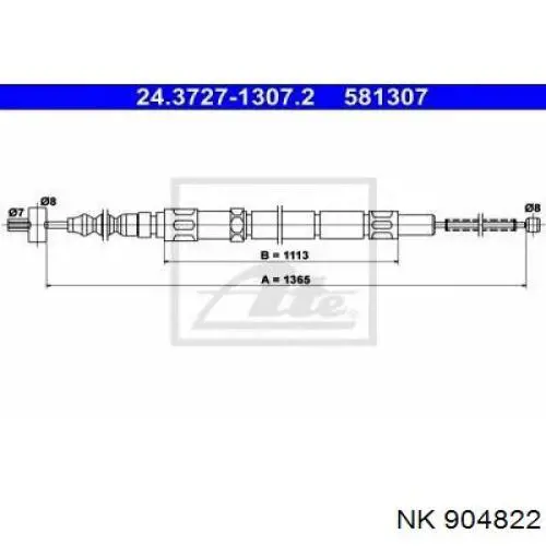 904822 NK cable de freno de mano trasero derecho/izquierdo