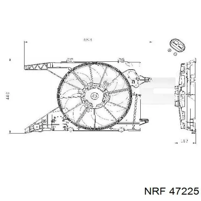 47225 NRF difusor de radiador, ventilador de refrigeración, condensador del aire acondicionado, completo con motor y rodete