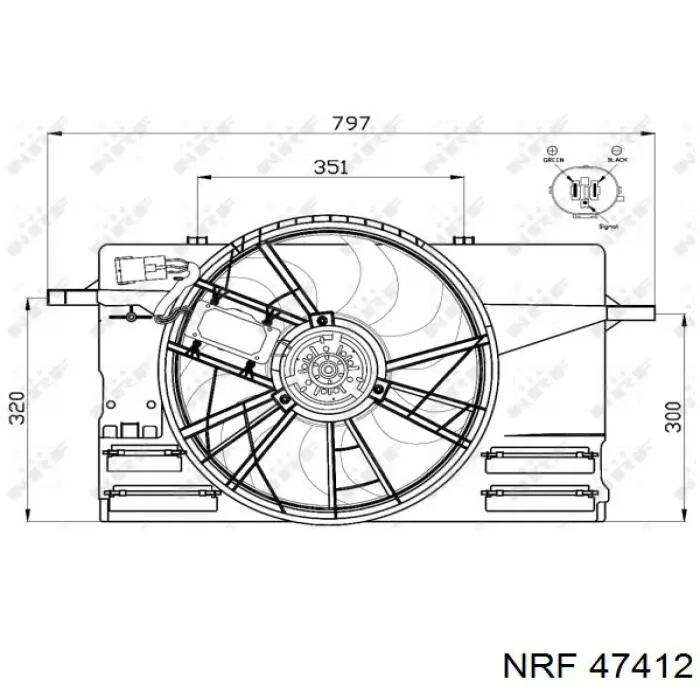 47412 NRF difusor de radiador, ventilador de refrigeración, condensador del aire acondicionado, completo con motor y rodete