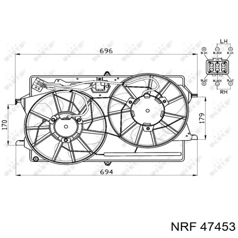 47453 NRF difusor de radiador, ventilador de refrigeración, condensador del aire acondicionado, completo con motor y rodete