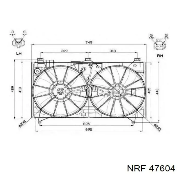 47604 NRF difusor de radiador, ventilador de refrigeración, condensador del aire acondicionado, completo con motor y rodete