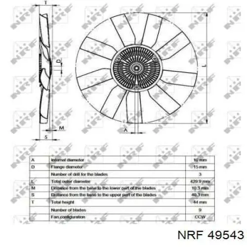 49543 NRF rodete ventilador, refrigeración de motor