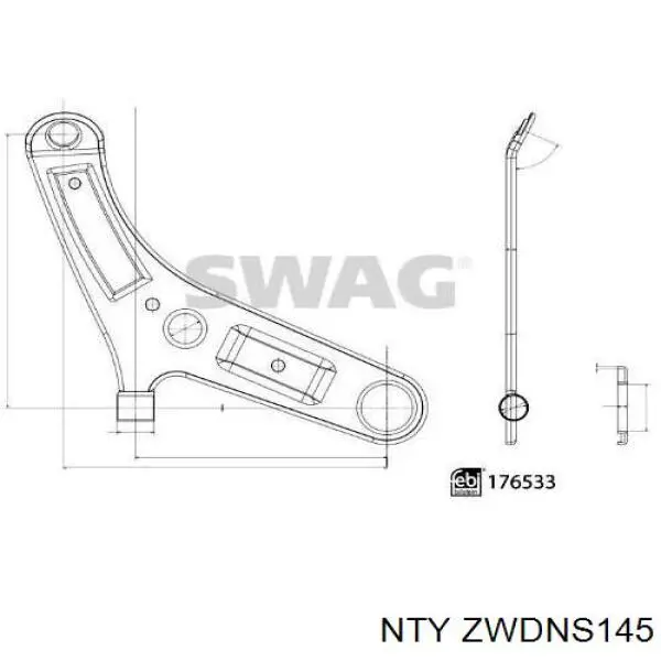 ZWDNS145 NTY barra oscilante, suspensión de ruedas delantera, inferior izquierda