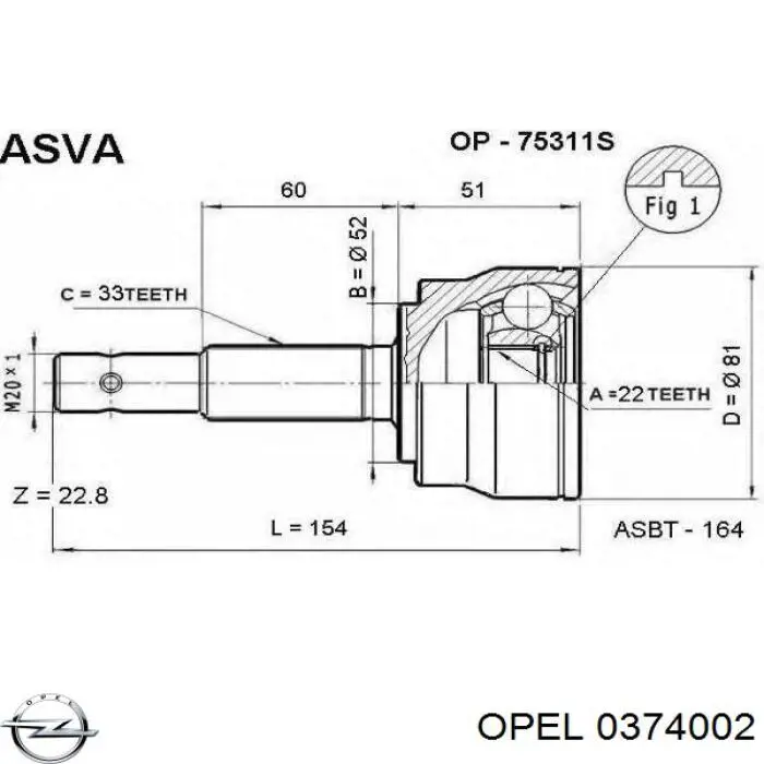 Junta homocinética exterior delantera Opel 0374002 precio, desde 36,71 EUR