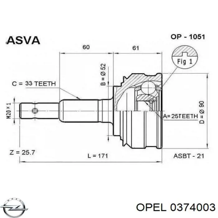 0374003 Opel junta homocinética exterior delantera