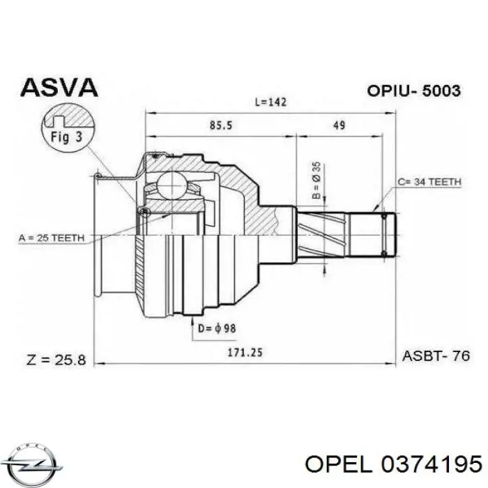 0374195 Opel junta homocinética interior delantera