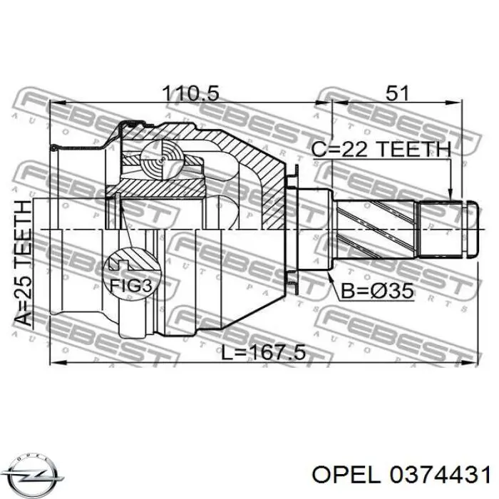 0374431 Opel junta homocinética interior delantera
