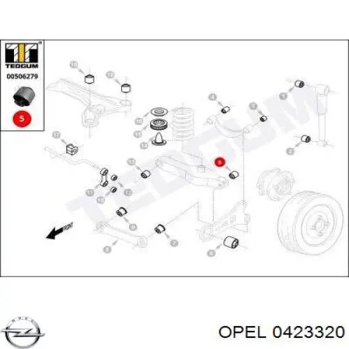 0423320 Opel silentblock de mangueta trasera
