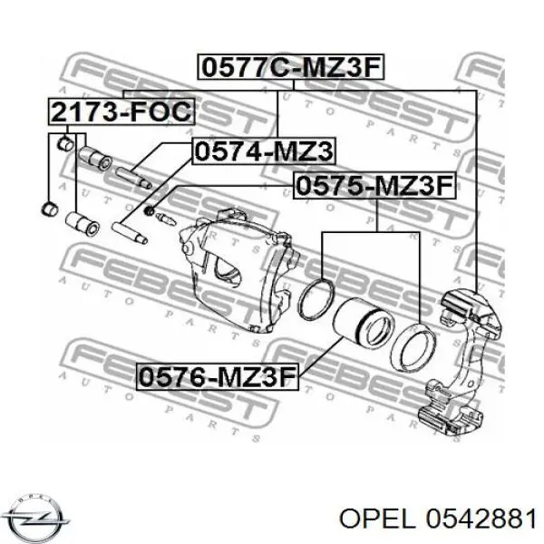 0542881 Opel guía de la pinza delantera