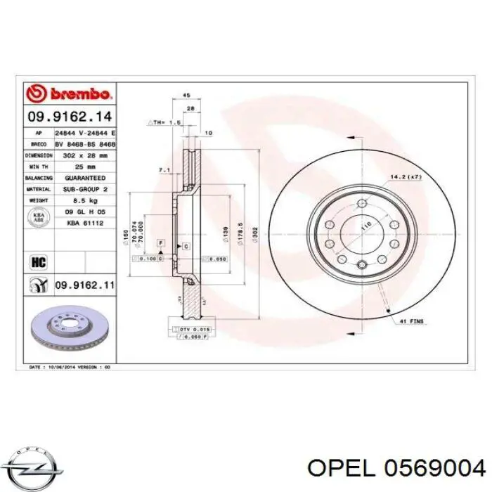 0569004 Opel disco de freno delantero