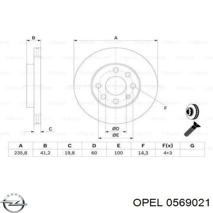 0569021 Opel freno de disco delantero