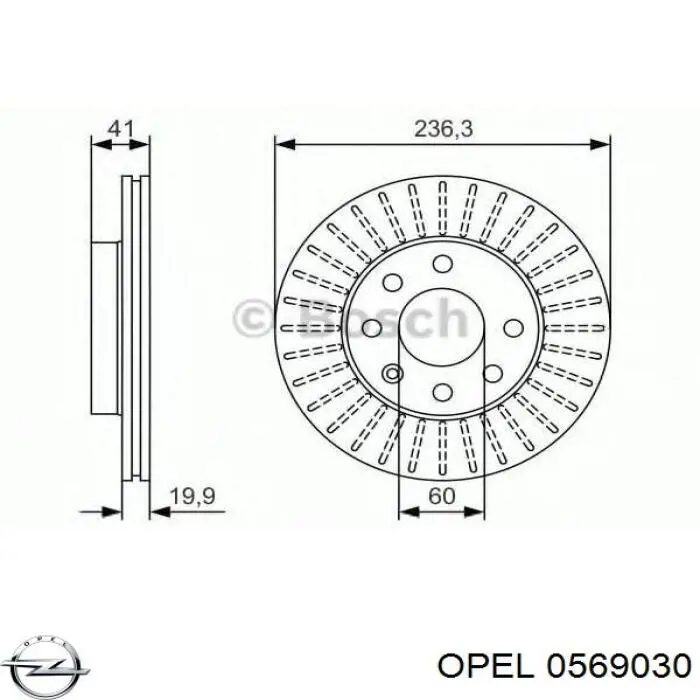 0569030 Opel freno de disco delantero