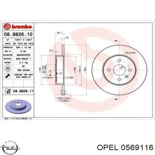 0569116 Opel disco de freno trasero