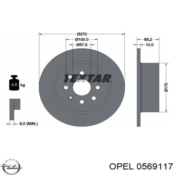 0569117 Opel disco de freno trasero