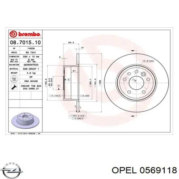0569118 Opel disco de freno trasero