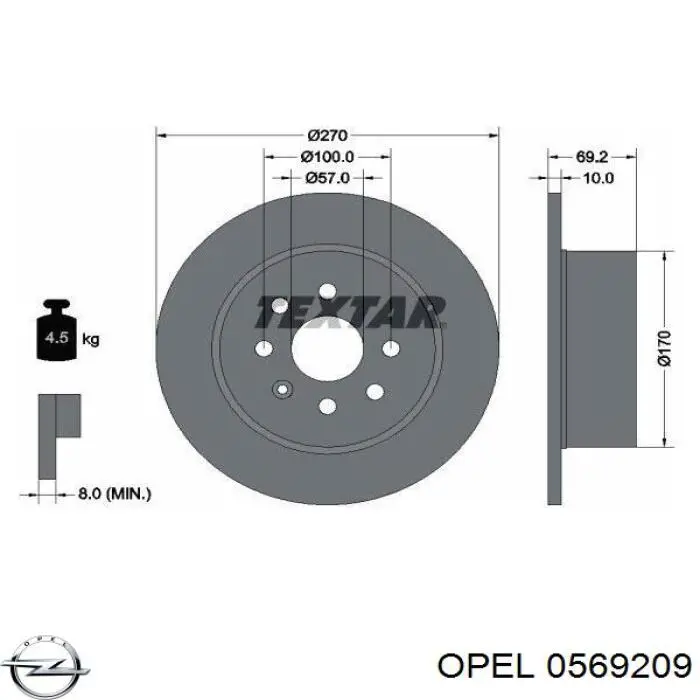 0569209 Opel disco de freno trasero