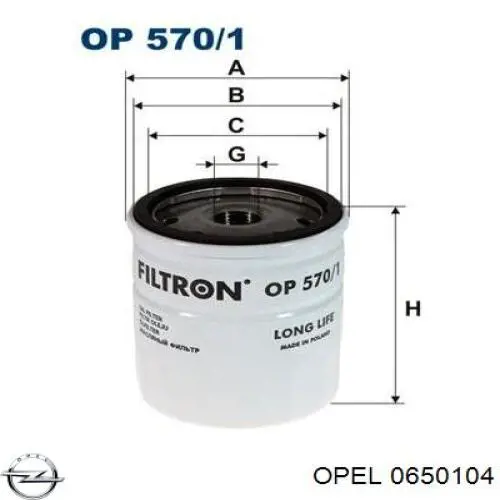0650104 Opel filtro de aceite